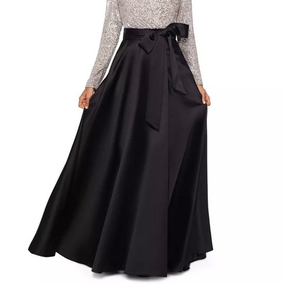 Xscape Silver Sequin-Top Black Taffeta Ball Gown - Picture 2 of 7